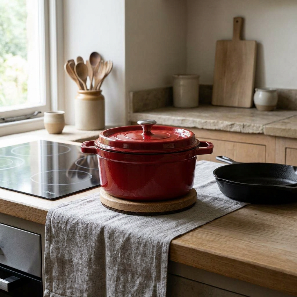 Casserole 24 cm – Red · lifestyle scene staged with catalog companions